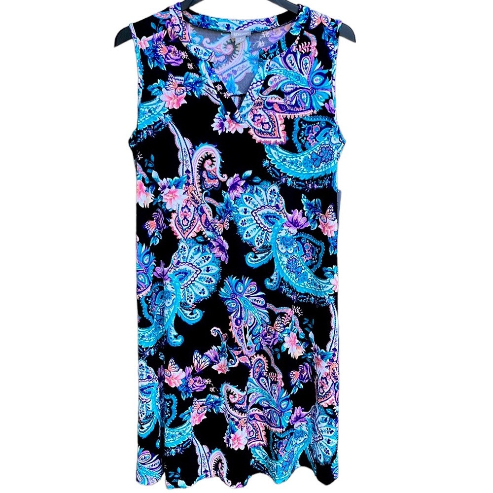 NWT Chico’s Shelley Notch Neck Dress Paisley Garden Size Medium